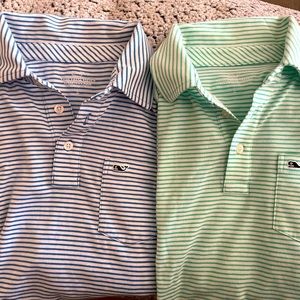 2 Vineyard Vines Edgartown polos, striped, youth size large.